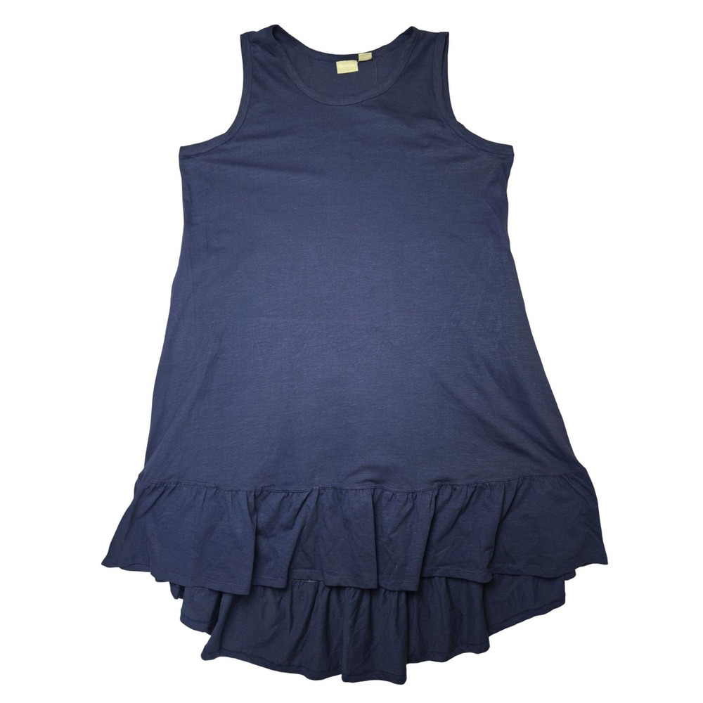 Zim & Zoe High-Low Ruffle Tunic Hem Dress Women 22/24 Navy Trapeze Lagenlook NWT
